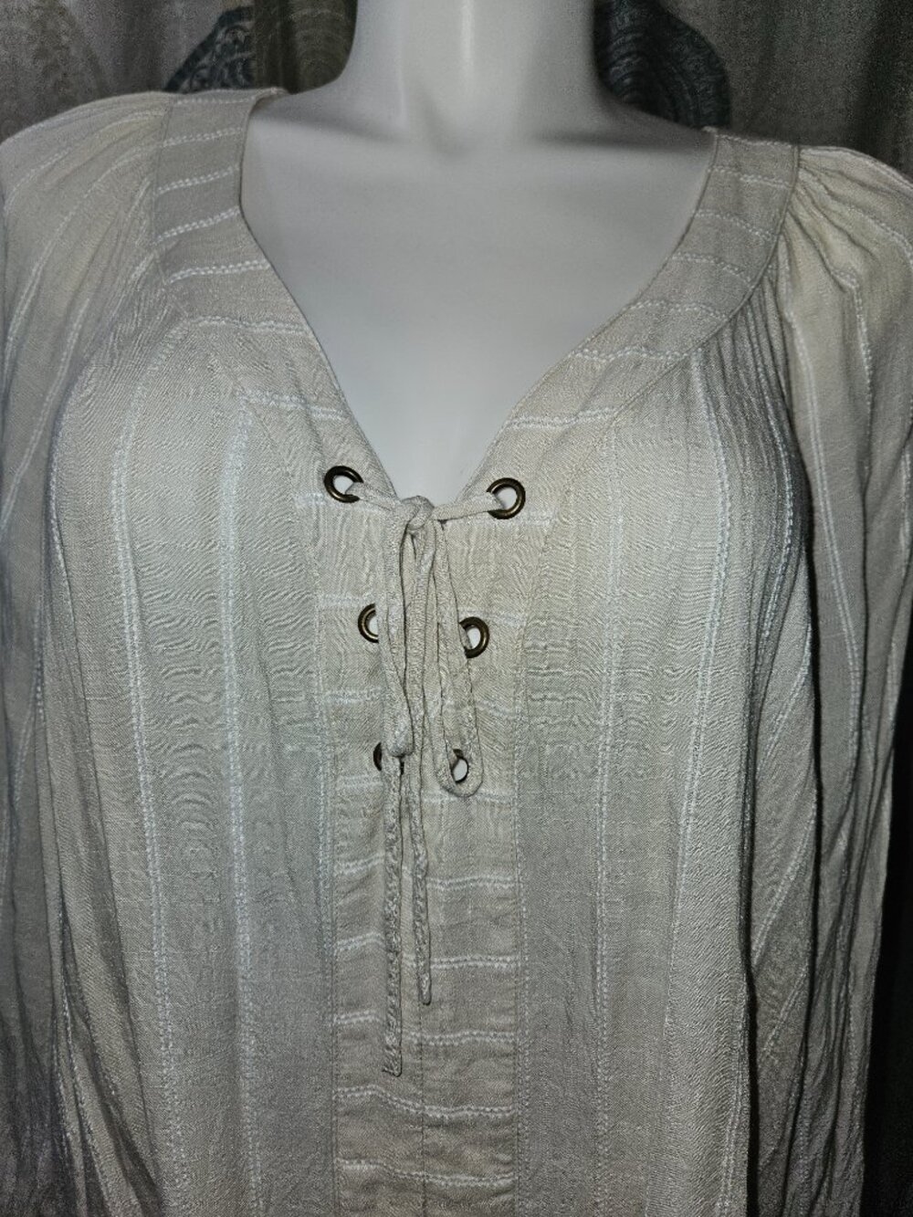 Torrid Light Tan Peasant Style Raglan Lace-Up Blouse (2X) - Picture 2 of 7